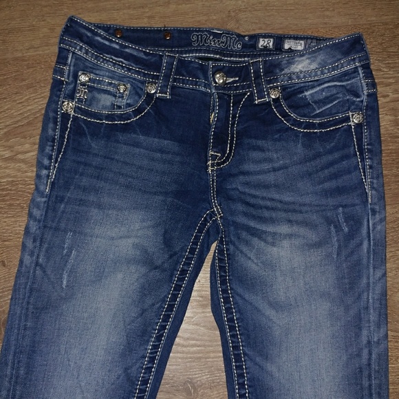 Miss Me | Y2k Bling Rhinestone Bootcut Denim Blue Jeans W28 5/6 *Flaw* - Picture 6 of 8